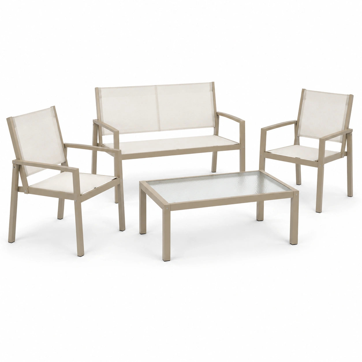 Set da giardino in metallo e poliestere color crema 4 pezzi