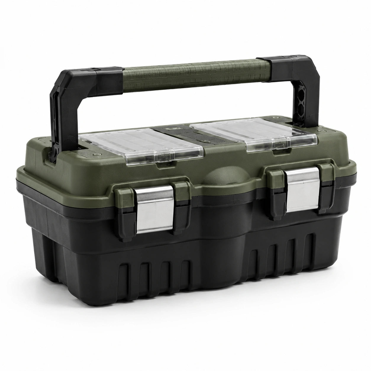 Cassetta attrezzi in plastica verde e nero con manico ergonomico 45x24x22 cm