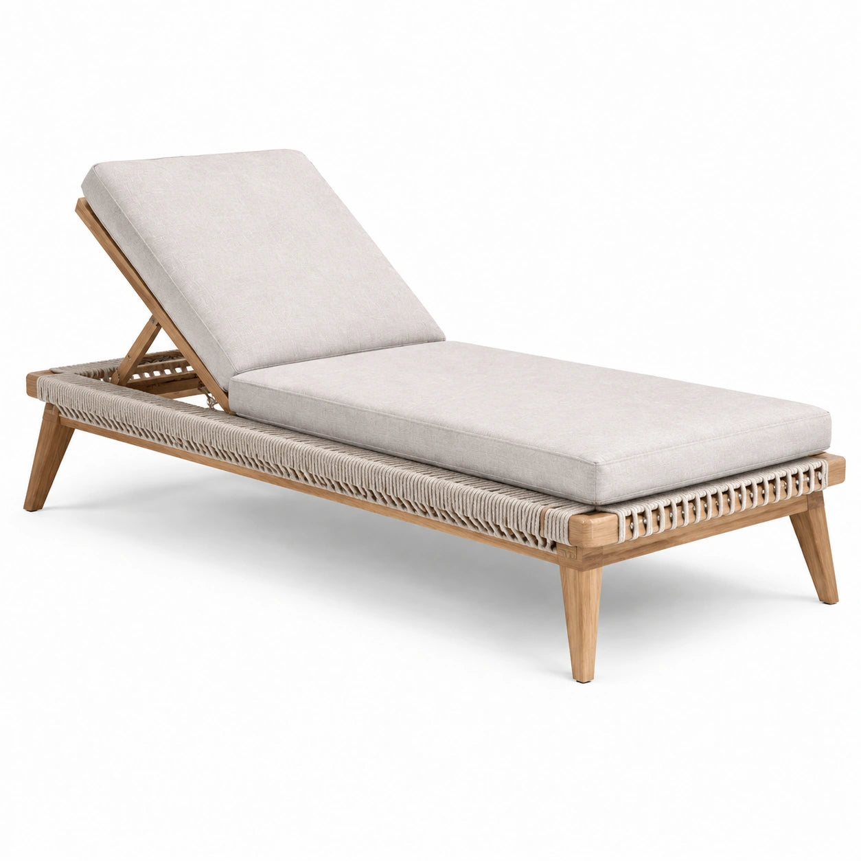 Lettino prendisole in legno teak e corda beige 200x75x35 cm