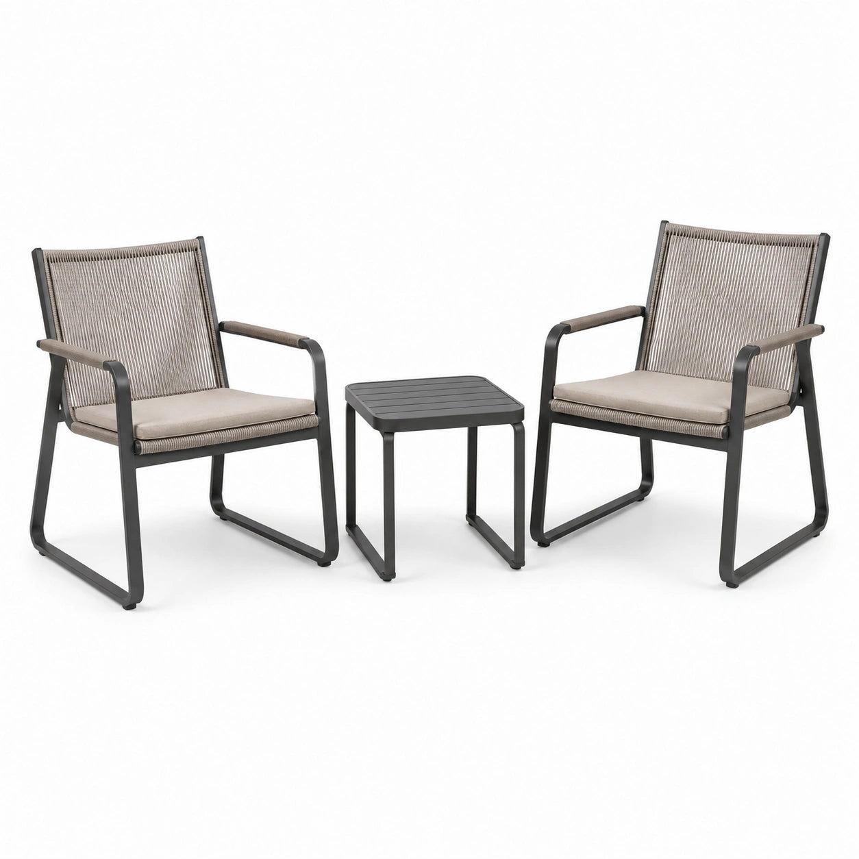 Set da giardino in metallo con due poltrone e tavolino